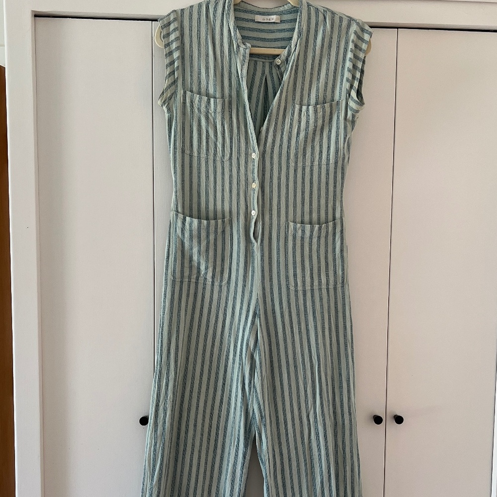 Doen Blue Ankle-Length Jumpsuit with V-Neck